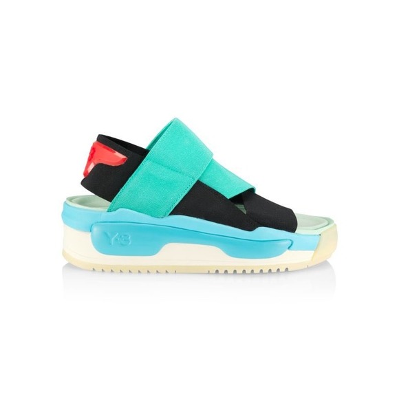 Y-3 Hokori Sandal Black Turquoise Red Platform Chunky SIZE 9.5